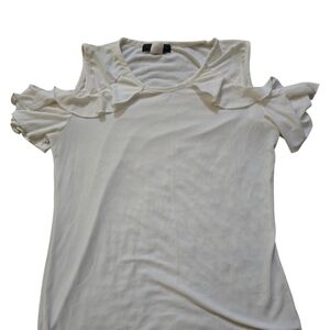 American City‎ Wear Elegant White Ruffle Cold Shoulder Top Ladies Sz L